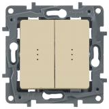 - Legrand Etika Крем Выключатель 2-х клавишный с подсветкой, 10А, винт. клем. 672304
